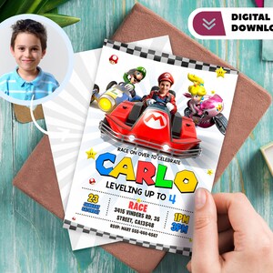Kart personalizado com convite de aniversário com foto - festa Mario 9180