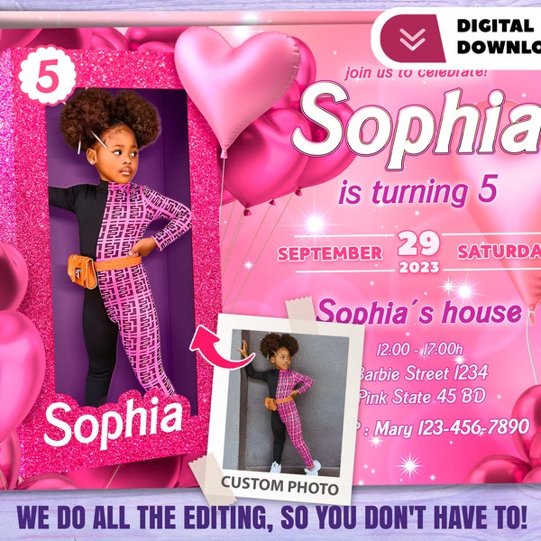 Doll Box personalized with photo birthday invitation - Doll party 2192