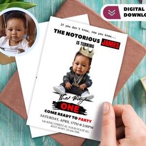 Notorious One personalizado com convite de aniversário com foto - Cartão de aniversário Big One - 1º Notorious 9782