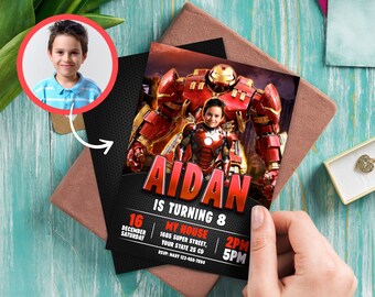 Ironman personalized with photo birthday invitation - Super party 0283