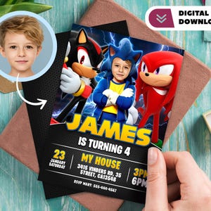 Sonic gepersonaliseerd met fotoverjaardagsuitnodiging - Sonic party 2107