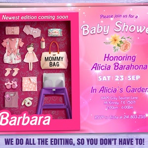 Doll Box personalized Baby Shower invitation - Baby Shower girl celebration - Doll party 2192