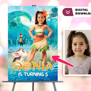 Moana personalizada com foto Placa de boas-vindas digital - Moana aniversário Boas-vindas - Festa 6873