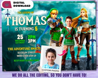 Link personalized with photo birthday invitation - Game party 3887