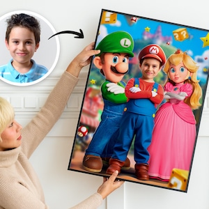 Retrato personalizado do Super Mario - Retrato personalizado do Mario - Impressão em tela a partir de foto - Decoração de parede - Festa 9155