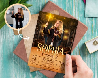 Invitation personalized with photo- wizard birthday invitation