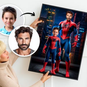 Retrato personalizado do Homem-Aranha - Presente personalizado para o pai - Retrato personalizado do Homem-Aranha - Impressão de foto - Decoração de parede