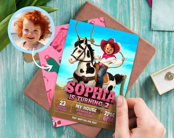 Cowgirl personalized with photo birthday invitation - Cowgirl birthday card - Rodeo party 2181