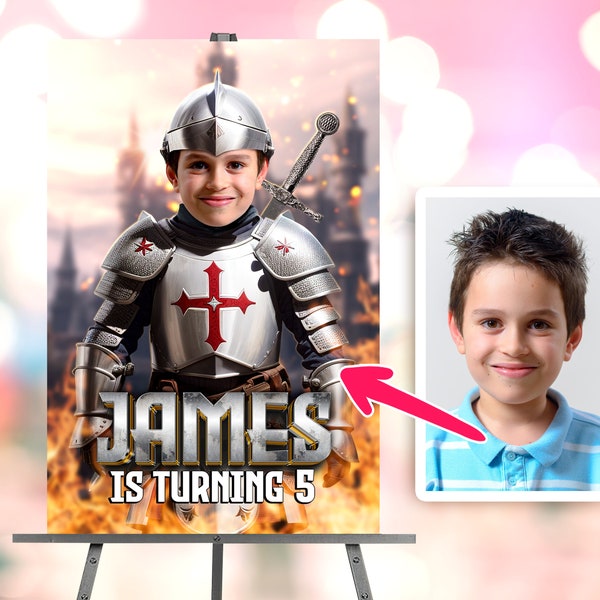 warrior personalized with photo birthday Welcome sign - knight birthday Welcome - Party 3399
