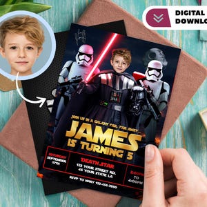 Darth Vader gepersonaliseerd met foto verjaardagsuitnodiging - Darth Vader Photo verjaardagskaart - Star party 4289