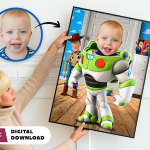 Personalized Buzz Digital Portrait - Toy Story Personalized Portrait  - Wall Decoration - Kids photo Gift - Personalized gift