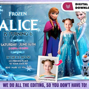 Frozen gepersonaliseerd met fotoverjaardagsuitnodiging - Prinsessenfeest 8255