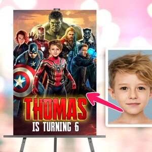 Spiderman personalizado con foto Letrero de bienvenida digital - Spiderman cumpleaños Bienvenido - Fiesta 0283