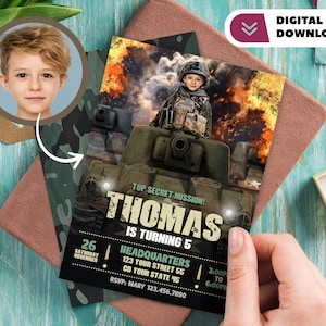 Armee personalisiert mit Foto Geburtstagseinladung - Shooter Geburtstagskarte - Army Party 3031