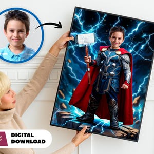 Custom Superhero Portrait - Thor Personalized Portrait - Print From Photo - Wall Decoration - Thor Personalized Gift