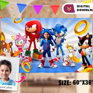 Sonic personalizado con banner personalizado con foto - Banner de cumpleaños de jugador - Fiesta 2107
