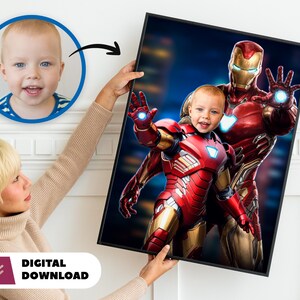 Individuelles Superhelden Portrait - Ironman personalisiertes Portrait - Druck vom Foto - Wanddekoration - Superheld personalisiertes Geschenk