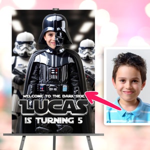 Star Wars gepersonaliseerd met foto Digitaal welkomstbord - Darth Vader verjaardag Welkom - Starparty 4289