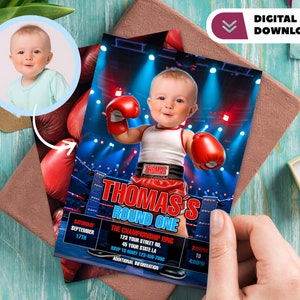 Convite de aniversário personalizado com foto de boxe - Cartão de aniversário de boxe - Festa 2662
