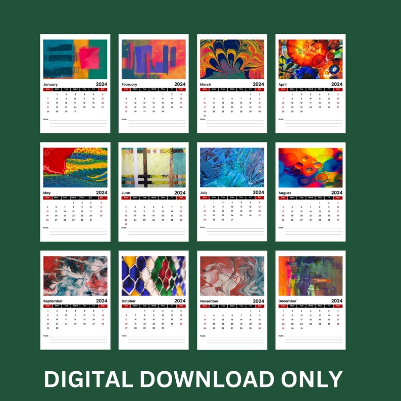 2024 Illustrated Calendar Printable Calendar 2024 Monthly Etsy