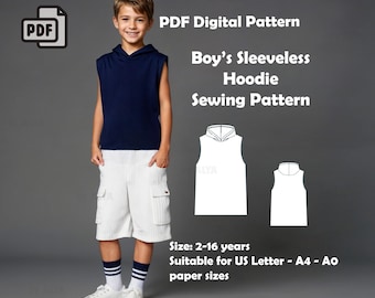 Boy's Sleeveless Hoodie Sewing Pattern: Relaxed Fit (PDF Pattern)