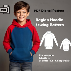 Raglan Hoodie Sewing Pattern | Boys Oversize Sweatshirt PDF | US 2–16 | Instant Download