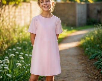 Girl's Trapeze Dress Sewing Pattern: Short Sleeve Knit (PDF Pattern)