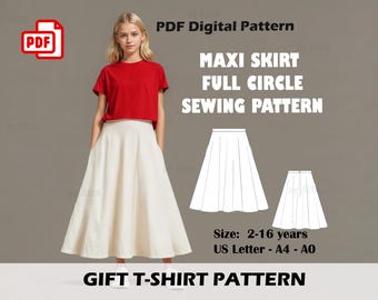 Girls Maxi Skirt Sewing Pattern: Full Circle Design (Sizes 2-16) (Digital Download)