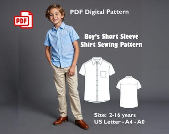 Boy's Short Sleeve Shirt Sewing Pattern: Classic Button-Up (PDF Pattern)