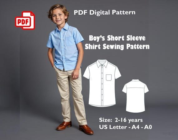 Boy's Short Sleeve Shirt Sewing Pattern: Classic Button-up (PDF Pattern) - Etsy Boy's Short Sleeve Shirt Sewing Pattern: Classic Button-up (PDF Pattern) - Etsy
