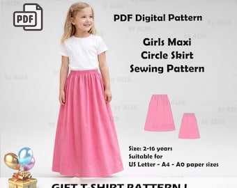 Girls Maxi Circle Skirt Sewing Pattern | PDF Kids Skirt | 2-16 Years