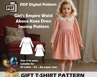 Girls' Empire Waist Dress Sewing Pattern | Puff Sleeve (PDF Pattern)