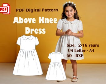 Girl's Puff Sleeve Dress Sewing Pattern, Above Knee (PDF Pattern)