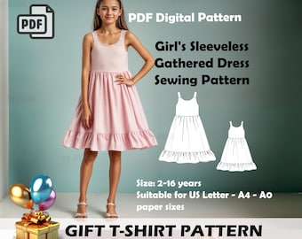 Girl's Sleeveless Gathered Dress Sewing Pattern (PDF Download)
