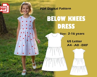 Girl's Flared Sleeve Dress Sewing Pattern (A4 A0 US Letter) (Digital Download)