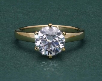 14K Yellow Gold Moissanite Diamond Engagement Ring, Round Diamond Wedding Ring, Solitaire Diamond Ring, 6 Claw Prong Ring, Dainty Ring.