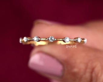 Floating Bubble Diamond Wedding Band, Round Cut Moissanite Full Eternity Band, 14K Gold Thin Bridal Band, Anniversary Ring, Promise Ring.