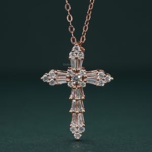 Round Moissanite Pendant/ Colorless Moissanite Wedding Pendant/ 14K Solid Gold Anniversary Pendant/ Encrusted Cross Pendant Gift For Her