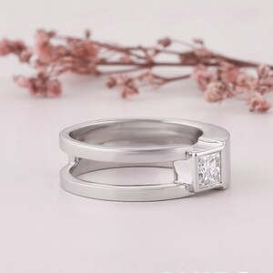 Princess Cut Moissanite Diamond Engagement Ring, 0.60 Ct Princess Bezel Set Diamond Ring, Mens diamond Ring, Wedding Ring, Solitaire Ring