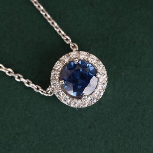 Sapphire Necklace, Sapphire Diamond Necklace for Women, Diamond Sapphire Pendant, 14K Solid Gold Necklace for Women, Sapphire Necklace