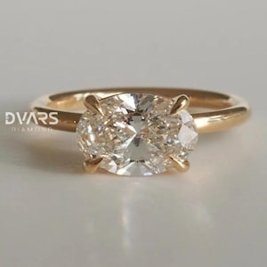 1.6 CT Oval Cut Moissanite Engagement Ring, East to West Ring 18K Yellow Soild Gold, Bridal Ring, Wedding Ring, Anniversary Ring, Oval Cut