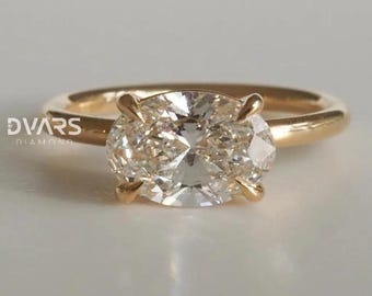 1.6 CT Oval Cut Moissanite Engagement Ring, East to West Ring 18K Yellow Soild Gold, Bridal Ring, Wedding Ring, Anniversary Ring, Oval Cut