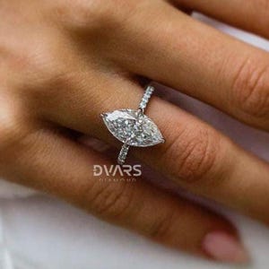 Huge 5.5 CT Marquise Cut Moissanite Hidden Halo Engagement Ring For Women, Pave Wedding Ring, 14K Solid White Gold, Anniversary Gift