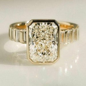 Bezel Set 3 CT Radiant Cut Engagement Ring, Radiant Cut Moissanite Diamond Ring, 14K Gold Unique Wedding Ring Anniversary Ring for Women
