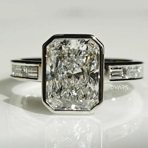 3 CT Radiant Moissanite Engagement Ring: Bezel Set, Sterling Silver