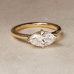 Marquise Cut East To West Set Lab Grown Diamond Solitaire Ring, 18K Gold Ring 2.0 CT Lab Created Diamond Engagement Ring For Women,