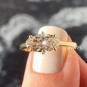 Oval Cut East To West Engagement Ring, 2 CT Oval Cut IGI Certified East To West Engagement Ring Lab Grown Diamond Ring 14K Solid Gold