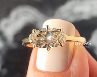 CT Oval Lab Grown Diamond Engagement Ring: 14K Gold East to West