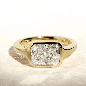 Bezel set 3 CT Radiant Cut Moissanite Diamond Engagement Ring, 14K Solid Yellow Gold Ring, Solitaire Diamond Ring, Promise Bridal Ring