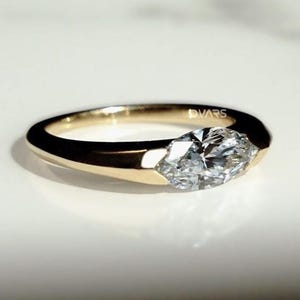 Marquise Cut East To West Set Lab Grown Diamond Solitaire Ring, Half Bezel Setting 0.5 To 2.0 CT Lab Created Diamond Engagement Ring,